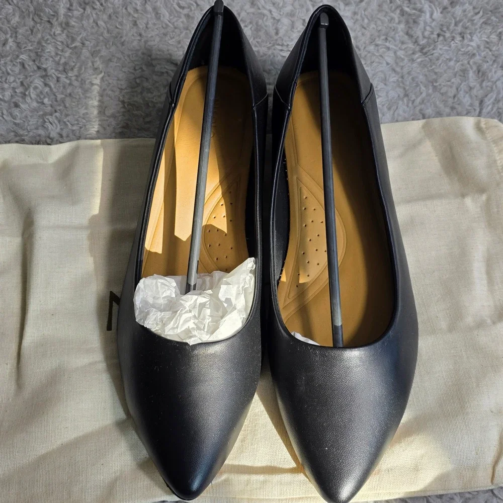 NISOLO‎ Fina Black Sheepskin Leather Ballet Low Heel Flats Pointed Toe 9.5 NEW - Picture 3 of 6